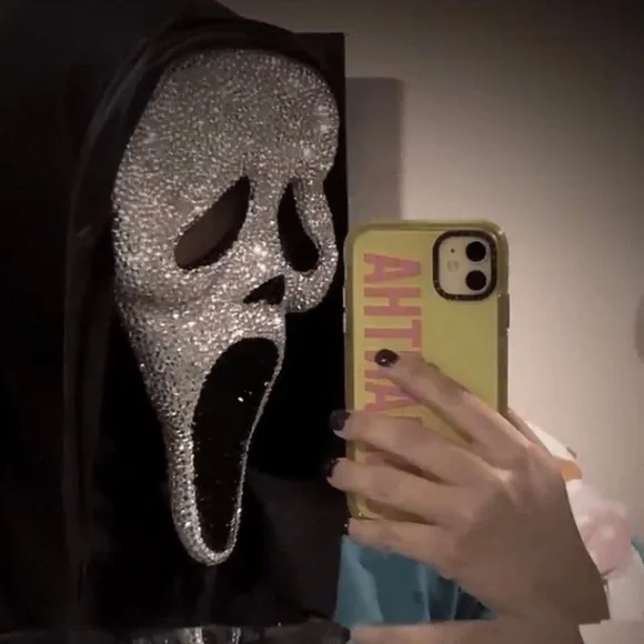 Custom Handmade Bedazzled Ghost Face Mask - Picture 3 of 4
